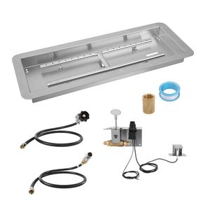Braciere Rettangolare in Acciaio Inox 24 x 8 Pollici, Kit Bruciatore 120.000 BTU H, Braciere a Gas Propano per Esterni - Product Image 1