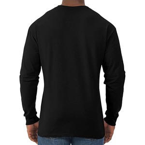 T-shirt en coton rouge uni à manches longues pour homme, coupe classique, col rond, jersey décontracté - Product Image 5