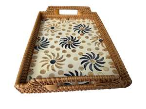 Bandeja Rectangular de Mimbre con Asas e Incrustaciones de Madreperla, Bandeja de Mimbre para Mesa de Centro, Organizador de Cocina, Estilo Boho para el Hogar - Product Image 4