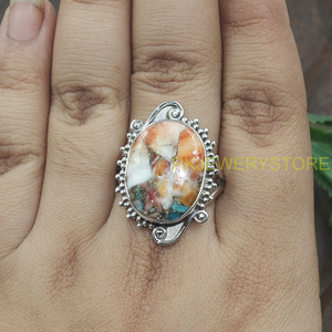 Natural Oyster Copper <b>Turquoise</b> Silver <b>Ring</b> Handmade Vintage Boho Statement Gemstone <b>Ring</b> Unique Artisan Jewelry Gift for Women - Product Image 2