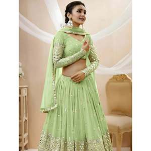 Bridesmaid Dress Pastel Green <b>Sequins</b> Work Georgette Lehenga Choli - Product Image 3