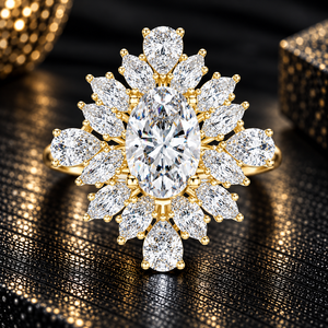 แหวนเพชรทรงรีเพาะเลี้ยงในห้องปฏิบัติการ ทองคำแท้ 14K ประดับเพชรทรงมาร์คีส์และทรงหยดน้ำ ดีไซน์ดอกไม้ น้ำหนัก 10.80 กะรัต DEF VVS รับรองโดย IGI แหวนแต่งงาน ODM - Product Image 1