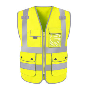 Gilet de sécurité réfléchissant unisexe haute visibilité jaune en polyester avec plusieurs poches et fermeture éclair - Product Image 1