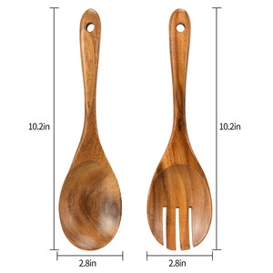 Juego de 2 Servidores de Ensalada de Madera Hechos a Mano con Acabado Natural, Utensilios de Cocina Hechos en India - Product Image 3