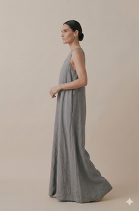 Vestido Casual Holgado sin Mangas con Cuello en V, 100% Algodón, Estampado Floral, Color Gris, para Mujer, Transpirable, Minimalista, para Uso Diario, Todas las Temporadas - Product Image 3
