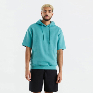 เสื้อฮู้ดแขนสั้นผู้ชายคุณภาพดีที่สุดสำหรับฤดูหนาว พร้อมลายพิมพ์ดิจิทัล ออกแบบเองได้ ผ้าฝ้ายฟลีซ 100% ระบายอากาศได้ดี ขั้นต่ำ 2 ชิ้น - Product Image 4