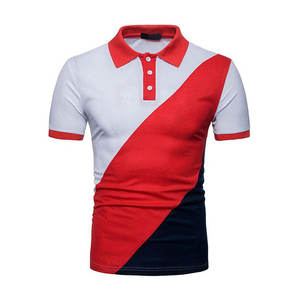 Chemise personnalisée pour homme, respirante et tricotée |   Blocs de couleur diagonaux rouge, blanc et bleu marine, coupe ajustée, performance optimisée |   Vêtements de sport en gros - Product Image 1