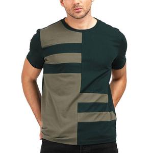 High Quality 100%cotton Men's Color Blocked <b>Geometric</b> Casual T-<b>Shirt</b> Short Sleeve Knitted Summer Top - Product Image 1