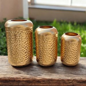 Ensemble de 3 vases tendance en acier inoxydable faits à la main, design Art Déco, finition dorée, vases décoratifs de table avec base antidérapante pour Pâques - Product Image 4