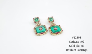 Boucles d'oreilles pendantes Meenakari 12808 avec pierre de topaze, plaquées or, avec imitation perle, design géométrique, pour femmes, bijoux de fête - Product Image 4