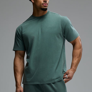 Camiseta de Manga Corta para Hombre, Cuello Redondo, Color Verde Sólido, Corte Regular, Algodón Jersey, Estilo Casual - Product Image 3