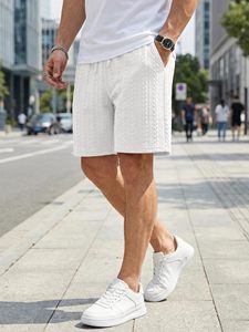 Shorts décontractés amples en coton pour hommes, couleur blanche, avec logo personnalisé, style streetwear estival, double ouverture et cordon de serrage large - Product Image 2