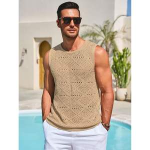 2025 camisetas sin mangas de punto para hombre, camisetas informales de ganchillo sin mangas con ahuecados, camisas musculosas Hippie de playa de verano - Product Image 1
