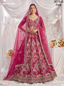 Conjunto de lehenga de seda premium para bodas con cuentas, motivos de color, hilos múltiples, dori, lentejuelas y trabajo manual. Proveedor mundial. - Product Image 4