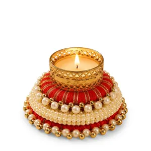 Support de bougie rond fait main avec embellissements en perles et cristaux, à fixer au mur, pour mariage, Pâques, Noël, décoration de jardin et de maison - Product Image 5