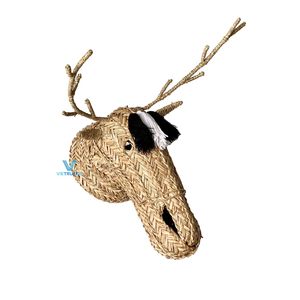 Décoration murale en fibres naturelles en forme de tête de cerf ou de cheval, tressée à la main en jonc de mer, style bohème safari rustique pour la maison - Product Image 4