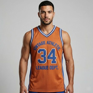 Maillot de basket vintage personnalisé pour homme, orange rétro, en maille respirante, uniforme de sport vierge, vente en gros - Product Image 1