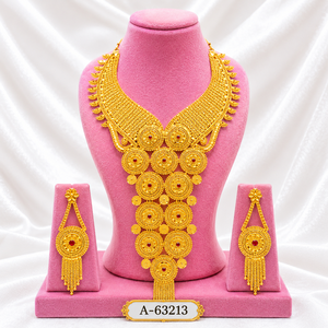 Ensemble collier et boucles d'oreilles en alliage plaqué argent avec cristaux de strass et design à pompons pour femmes, bijoux de mariage A-63214 - Product Image 2