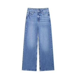 Jean baggy personnalisé pour femme grande taille, en denim de coton délavé clair, avec boutons décoratifs, style streetwear automne, coupe ample, taille avec logo - Product Image 1