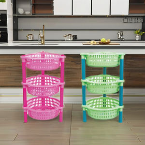 Chariot de rangement rond en plastique, lot de 3, organisateur d'épices, écologique, pliable, empilable à 3 niveaux, pour cuisine et maison, d'origine indienne - Product Image 1