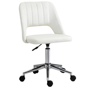 Sedia da Ufficio Girevole Bianco Crema con Schienale Medio in Velluto a Forma di Conchiglia, Sedia da Scrivania in Nylon per Casa e Ufficio BIFMA - Product Image 1