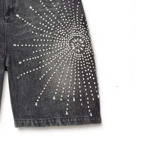 กางเกงยีนส์ขาสั้นผู้ชายสไตล์ลำลองแฟชั่นสตรีทแวร์ประดับเพชรเทียม เสื้อผ้าวิ่งออกกำลังกายฤดูร้อนขายดี - Product Image 6