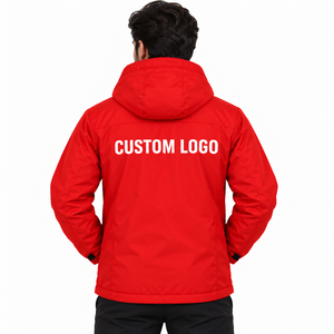 Men's <b>Red</b> <b>Hooded</b> Waterproof Knitted Winter <b>Jacket</b> Full Sleeve Solid Color Zipper Closure Casual Style Regular Fit Midweight - Product Image 2