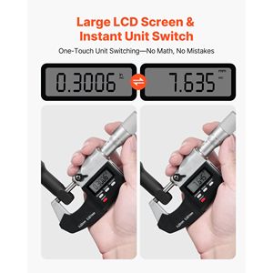 Set di Micrometri Digitali 0-1 Pollice, Gamma di Misurazione 0.00005", Risoluzione Ultra-Precisa 0.0001, Display LCD, Acciaio - Product Image 3