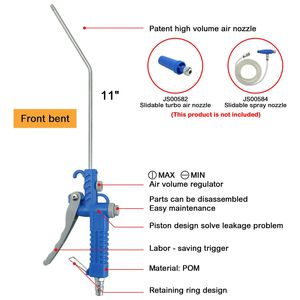 Pistolet à air comprimé frontal courbé à haut débit avec régulateur de volume d'air, corps en plastique POM durable 1/4" PT, modèle JS00579, pour votre marque - Product Image 2