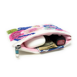 Porte-monnaie brodé à la main avec perles, motif floral tendance, de haute qualité, pochette zippée, cadeau personnalisé pour filles et femmes, idéal pour les fêtes, brillant - Product Image 4