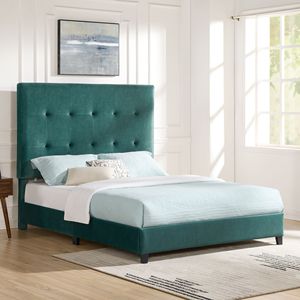 Lit plateforme capitonné en velours vert taille Queen de la collection Bridgevine Home Luxury Up-Holstered Beds - Product Image 2