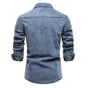 Chemise en jean ample pour homme, style américain vintage, écologique, infroissable, légère, non extensible, surchemise décontractée polyvalente - Product Image 2