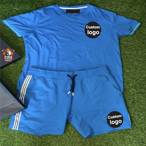 Conjunto azul completo de verano de 2 piezas: camiseta de manga corta y pantalones cortos, conjunto elegante para entrenamiento y ejercicio. - Product Image 1