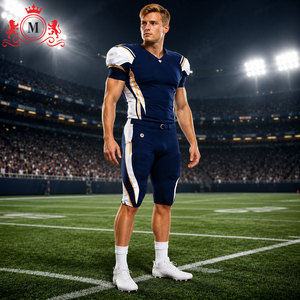 Uniforme de football américain pour homme de couleur bleue avec des accents blancs et dorés, ensemble de maillot et de pantalon en polyester respirant pour adultes - Product Image 6