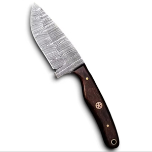 มีดสกินเนอร์เหล็กดามัสกัสคมกริบ ขนาด 8 นิ้ว ปลายแหลม สำหรับพกพา EDC ใช้ในยุทธวิธีและเอาตัวรอด ด้ามไม้พะยูง มีรูสำหรับสายคล้อง ขายดี - Product Image 1