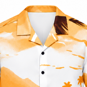 Chemise hawaïenne tropicale pour homme, blanche, dorée et marron, à imprimé paysage de plage, à manches courtes, boutonnée, pour les vacances à la station balnéaire, l'été et les loisirs en camping - Product Image 6