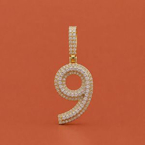 Pendentif porte-bonheur numéro en argent 925, avec breloques Moissanite VVS style Hip Hop, serties de pierres, testées au diamant - Product Image 1