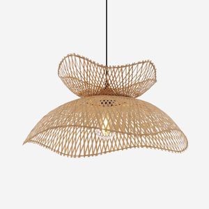 Organic Woven Rattan Lampshade Stacked Petal Pendant <b>Light</b> Fixture Retro Hanging <b>Ceiling</b> Lamp for <b>Office</b> Study - Product Image 1