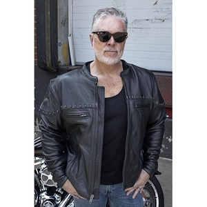 Veste en cuir de moto premium noire pour homme SAMROZ SPORTS 'The Skelly Racer' - Product Image 2
