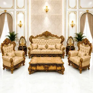 Muebles de Madera Tallados a Mano de Lujo para Sala de Estar, Juego de Sofás Tallados en Oro Real de Lujo 3+1+1 | Sala de Estar de Estilo Barroco - Product Image 2