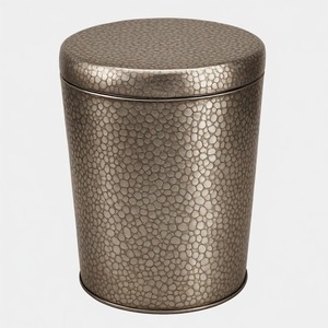 Elegant Cylindrical Metal Storage Bucket With Lid Animal Pattern Household Indoor Use - Product Image 1