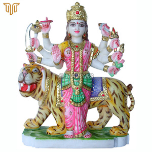Handcrafted Marble Durga Mata Statue with Tiger | Premium White Marble Durga Maa Murti by MALIYAS Jaipur India - Product Image 2