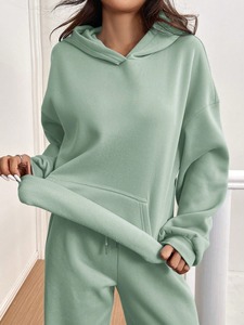 women <b>tracksuit</b> fitted cotton polyester zipper jacket jogger pants breathable stretch gym fitness wear sportswear set - Product Image 4