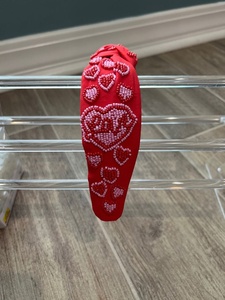 Perfect for Valentine Handmade <b>Beaded</b> Love <b>Headband</b> for Women and Girls Red Padded Heart Rhinestone Hairbands Comfortable wear - Product Image 4