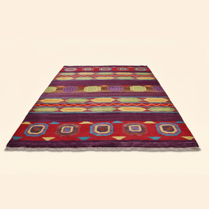 Alfombra DECORDEC Jewel Caravan Morada Multicolor Hecha a Mano de Lana, Ecológica, Antideslizante, con Diseño Tribal Geométrico a Rayas - Product Image 2