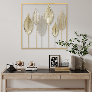 Panneau mural botanique en feuille d'or, sculpture élégante en métal à motif de feuillage, œuvre d'art naturelle encadrée pour l'intérieur moderne de la maison - Product Image 5