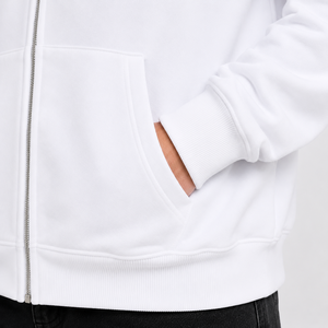 Sweat-shirt à capuche zippé blanc en molleton de coton uni, idéal pour l'hiver, avec logo personnalisé sur le devant, style streetwear décontracté - Product Image 5