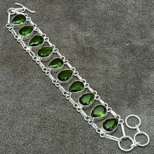 กำไลข้อมือพลอยเพอริดอท ทำมือ เงินแท้ 925 เครื่องประดับพลอยสีเขียวธรรมชาติ กำไลข้อมือผู้หญิง ของขวัญ - Product Image 2