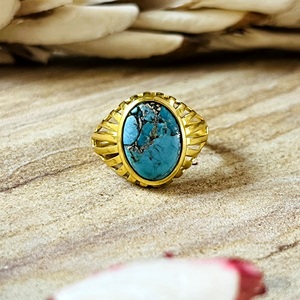 Bagues Bohèmes en Cuivre et Turquoise au Design Unique, Bijoux Ethniques en Laiton pour Femmes, Plaqué Or 18 carats, Anneau Tribal Tendance, Vente en Gros/OEM/ODM - Product Image 3