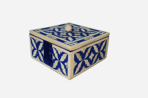 Juego de Posavasos Cuadrados Clásicos Ecológicos con Incrustaciones de Hueso de Nogal, Decorativos con Rayas Geométricas Azules y Blancas, al Mejor Precio - Product Image 5